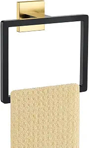 Black and Gold Towel Ring Square Hand Towel Holder Towel Hanger Bathroom Hardware Accessories Stainless Steel Wall-Mounted Towel Rack