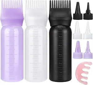 Pimoys 3 Pcs Hair Oil Applicator Bottles for Scalp Root Comb Dye Squeeze
