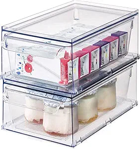 iDesign Stackable Kitchen Storage Drawer for Fridge, Pantry, Under-Sink, or Cabinet - Set of 2 - Clear
