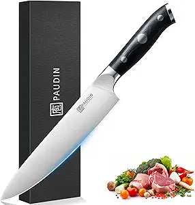 PAUDIN Chef Knife, 8 Inch Professional Kitchen Knife Dishwasher Safe, Forged German Stainless Steel Sharp Cooking Knife,Ergonomic G10 Handle Full Tang Paring Knifves,Home Restaurant Gift for Men Women