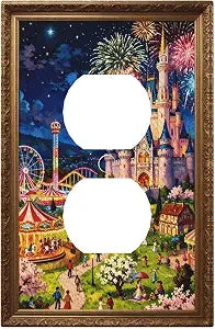 Decorative Art Light Switch Covers Outlet Covers 1 Gang Single Duplex Outlet Wall Plate Switchplate Electrical Faceplate for Home Decor Enchanted Night at the Magic Castle