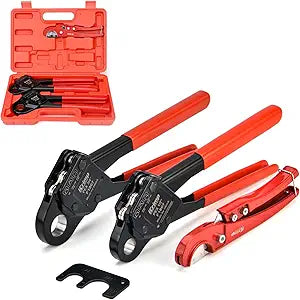 iCrimp Angle Head F1807 PEX Pipe Crimping Tool for Copper Rings - 1/2&3/4-inch Two Crimper Set with Cutter, Suitable for Tight Spaces