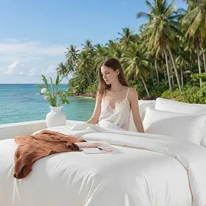 NEXHOME PRO Duvet Cover King, 100% Organic Bamboo Cooling Duvet Cover Set, Ultra Soft, 1 Duvet Cover and 2 Pillowcases, 104"x90", White, Comforter Not Included