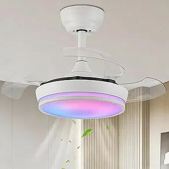30" RGB Ceiling Fan with Light Chandelier Fan Modern Fandelier Dimmable LED 6-Speed Reversible, Remote APP Control