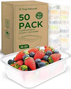 Prep Naturals 25 oz Meal Prep Containers - BPA-Free Food Storage Containers with Lids - Microwave & Freezer Safe Soup Bowls with Lids - Dishwasher Safe Meal Prep Bowls - Pack of 50, Clear