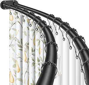 Double Curved Shower Curtain Rod 42 to 72 Inches Elegant Double Shower Curtain Rod Adjustable Wall Mounted Double Shower Curtain Pole for Bathroom (Black, 42 to 72")
