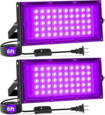 50W LED Black Lights with Switch+Plug, IP66 Waterproof, 2 Pack