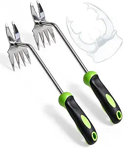 Garden Tools, 2-in-1 Hand Weeder Puller, Heavy Duty Stainless Steel Gardening Hand Tool for Deep Root Removal, Ergonomic Non-Slip Weed Remover for Lawn Yard Garden, 2 Pack