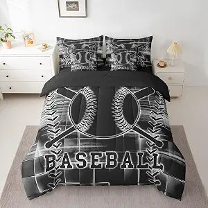 Feelyou Baseball Bedding Set Full Size Black and White Comforter Set