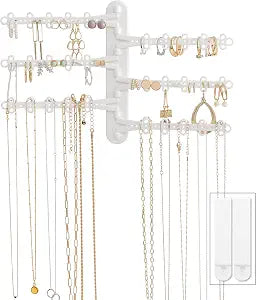 6-Tier Hanging Wall Jewelry Organizer, Earring, Necklace, Ring Holder-White