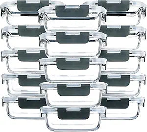 M MCIRCO [15-Pack,13 oz 1.5 Cup Glass Meal Prep Containers, Small Glass Food Storage Containers with Lids,Airtight Lunch Containers, Microwave, Oven, Freezer and Dishwasher Friendly, BPA-free