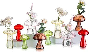 Glasseam Mushroom Propagation Vase, Colored Flower Vases Decorative Set of 10, Unique Small Glass Vases for Flowers,Aesthetic Mini Cute Vase Decor, Hydroponic Bud Vase for Bedroom Bathroom Kitchen