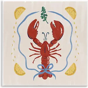 Lobster Ribbon Coastal Nautical, 12 x 12 Inch Mounted Print on Wall Plaque