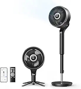 DREO Smart Fan for Bedroom, standing 150┬░ +100┬░ Omni-Directional Oscillating Fans, 120ft CirculAir Quiet Fan with DC Motor, 12 Speeds, 6 Modes, 20dB,Remote Control, 12H Timer