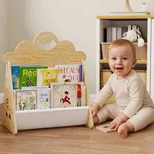 Wood Kids Bookshelf, Montessori Bookshelf,Suitable Kids Rooms, Nursery & Classroom, Toddler Book Rack, Nursery Book Shelves, Kids Bookcase, The Perfect Nursery Organizer