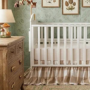Brandream Gingham Gathered Cotton Crib Skirt for Baby Boy and Girl, Gender Neutral Crib Skirt, 4-Sided, Khaki Buffalo Plaid Check Toddler Bedskirt Farmhouse Chic Nursery Crib Bed Skirt Dust Ruffle