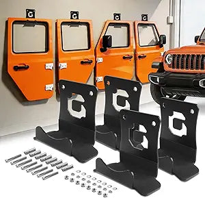 4PCS Door Storage Hangers, Wall Mount Door Holder Rack with EVA Cushion, Metal Hardware, Fits 1956-2026 Wrangler CJ YJ TJ LJ JK JKU JL JLU Gladiator JT Ford, 60 Lbs, Garage Storage