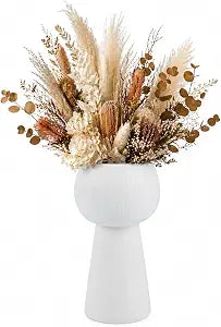 Restaurantware-Table Art Flower Vase, 1 Pedestal Decorative Vase - Minimalist, Modern, White Ceramic Piece, Use Fresh Or Artificial Flowers, For Kitchen, Home, Living Room, Office, And More