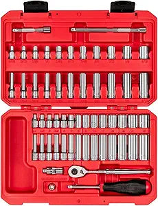 TEKTON 1/4 Inch Drive 6-Point Socket and Ratchet Set with Case, 56-Piece (5/32-9/16 in., 4-15 mm) | SKT05303