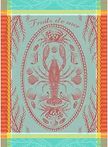Garnier Thiebaut Maree Basse Lagon (Low Water Lagoon) French Kitchen Towel 22"x30", Cotton, Jacquard