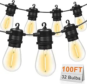 GvvooHome 100FT LED Outdoor String Lights, Commercial Grade Patio Lights with 30+2 Shatterproof S14 Edison Vintage Bulb for Outside Backyard Porch Balcony Party Cafe Decor