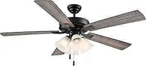Calivane 52" 5-Blade LED Ceiling Fan - Matte Black with Matte Black and Mid-Brown Oak Reversible Blades and Etched Glass