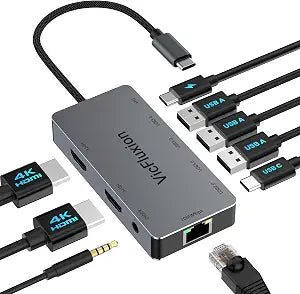 Docking Station Dual Monitor, USB C Hub Multiple Port Adapter with 2 HDMI