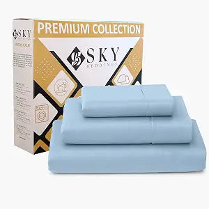 SKY BEDDINGS 100% Cotton Twin XL Sheets Sets 3-Piece - 400 Thread Count Sateen Weave, Cooling, Hotel Luxury Deep Pockets Bed Sheet Set, Extra Long Twin Sheets for Dorm - Light Blue