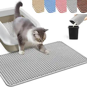HCY&WLD Cat Litter Mat, Honeycomb Double Layer Cat Litter Trapping Mat, Waterproof Urine Proof Non-Slip, Scatter Control, Less Waste, Easier to Clean, Light Gray, 45" x 26"