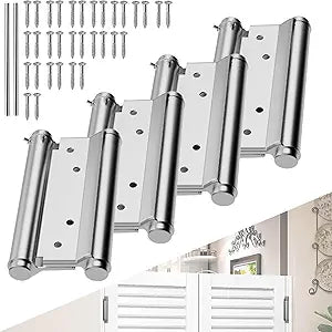 6 Inch Double Action Spring Hinge, 201 Stainless Steel, Cafe Salon Door Self-Closing Door Hinges with Pins and Screws (4-Pack) (Silver, 6 inches)
