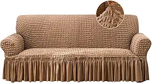 Jeloris Stretch Sofa Slipcover Easy Fitted Sofa Couch Cover with Skirt, Durable Washable Universal High Elastic Furniture Protector for Kids, Pets (Large, Khaki)