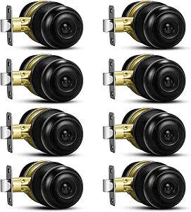 Plustool 8 Pack Matte Black Door Knobs, Privacy Door Knob with Lock, Interior Doorknobs with Round Ball, Keyless Door Lockset for Bedrooms Bathrooms