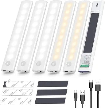 Akay&Tina Under Cabinet Lights, 2 Colors Closet Lights Motion Sensored Under Cabinet Lighting, Rechargeable Battery Operated Cupboard Light for Hallway, Closet, Kitchen6 Pack