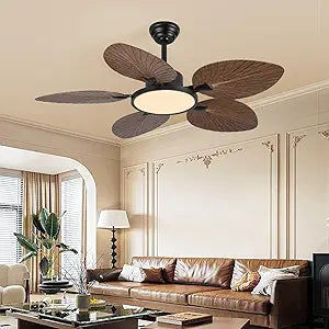 ESPIDOO 52 Inch Tropical Ceiling Fan with Lights: Palm Leaf Design & Remote Control - High Efficiency Silent DC Motor 6-Speed for Indoor/Outdoor Use - Bedroom Living Room Porch Patio Cooling & Lightin