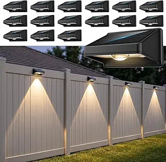 Solar Fence Lights Outdoor, 3000/4500/6000K 3 Mode 16 Pack Fence Lights Solar Powered Ultra-Bright LED Lens IP65 Waterproof Solar Patio Lights for Outside,Deck/Flood/Backyard/Yard /Step/Railings/Wall