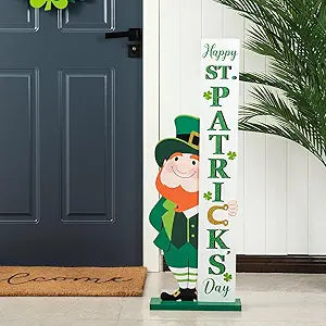 glitzhome 36"H St. Patrick's Wooden Standing Porch Sign, Leprechaun HAPPY ST.PATRICK'S DAY Porch Decor Front Door,Front Porch,Indoor Outdoor Porch Party Decor