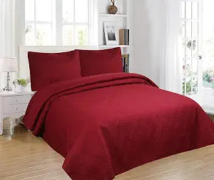 All American Collection 2pc Modern Contemporary Soft Comfy Bedroom Bedspread Quilt Set (Burgundy, Twin)
