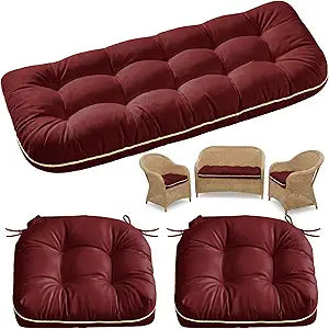 1 MIDDLE ONE Wicker Chair Cushions 3 Pieces Set for Outdoor Furniture, Replacement Patio Wicker Furniture Cushions, 1Pc Loveseat Cushion & 2Pcs Chair Cushions (Burgundy)