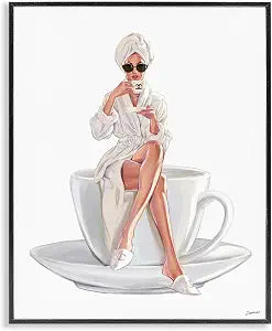 Chic Woman Coffee Cup Sunglasses, 11 x 14 Inch Framed Gicle Print