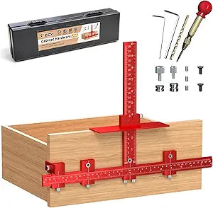 ECY Cabinet Hardware Jig  Adjustable Cabinet Handle Installation Tool, All-Aluminum Drill Guide with Automatic Center Punch for Drawer Pulls & Cabinet Doors