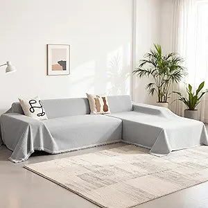 MYSKY HOME Couch Cover for Sectional Sofa, 2 Pieces Sofa Slipcover, Sofa Cover for L Shape Sofa, Oversize Cover for 3-4 Cushion Couch, Washable Furniture Protector(71"x118"+91"x134", Light Grey)