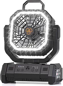 Portable Fan Rechargeable, 20000mAh Cordless Battery Powered Camping Fan with LED Light & Remote, 4 Speeds Wind, Timer, USB C, Hanging Hook, Oscillating Fans for Travel Tent, Camping Essentials