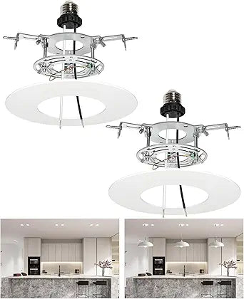 Recessed Can Light Conversion Kit for 5" and 6" Ceiling Light Fixtures Upgrade, Pendant/Hanging Light, Ceiling Fans Compatible, Includes 7" Flat Steel Medallion, White Finish (White-2)