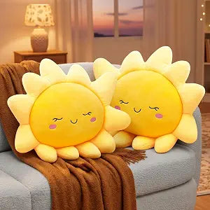 Juexica 2 Pcs Sun Pillow Plush Sofa Cushion Cute Stuffed Sun Shaped Floor Pillow Car Throw Soft Toy for Kids Women Girls Bedside Home Decoration (23.6 Inch,Yellow)