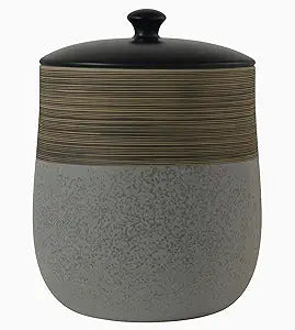 Vintage Luxury Stone Bathroom Trash Can with Lid 5L | 7" x 10" | Modern Ceramic Trash Can | Decorative Waste Basket for Bathroom, Bedroom, Kitchen, Hotels or Living Room Decor | Luxe Restroom Decor