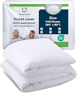 Sensalou Waterproof Duvet Cover with Zipper  Full/Queen (White) - Waterproof Queen Comforter Cover for Families & Everyday Use