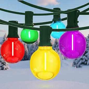 50Ft Outdoor Clear Multicolor Lights, LED G40 Globe Patio String Lights with 25 0.6W Colorful Bulbs(2 Spare), Outside Christmas Lights for Holiday Party Backyard Christmas