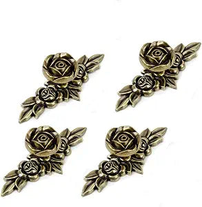 Antique Rose Flower Kitchen Cabinet Knobs with Backplates, 4 Pack, Bronze
