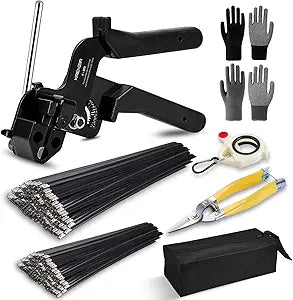 Stainless Steel Cable Tie Gun KitWith 300pcs Uv Resistant Black Metal Zip Ties Heavy Duty Outdoor (150 Each of 8, 12 Inch) Adjustable Fastening Cutting Tie Tool Setsfor Chainlink FenceExhaust Wrap
