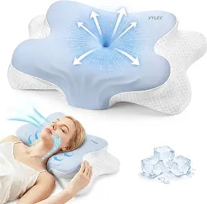 VYLEE Cervical Neck Pillow for Pain Relief, Ergonomic Memory Foam Pillow for Neck Support, Cooling Contour Orthopedic Pillow for Side, Back & Stomach Sleepers